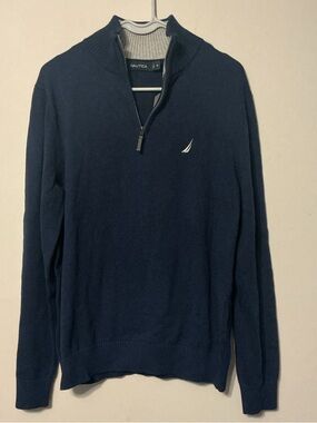 Nautica Men’s Navy Quarter-Zip Sweater with White Sail Logo